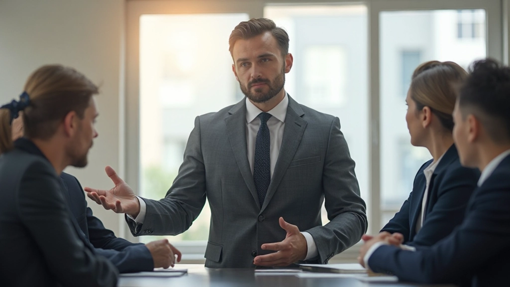 Руководитель проекта проводит встречу со своей командой в конференц-зале