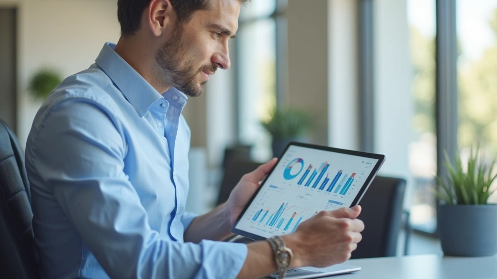 Диаграмма метрик проекта на экране планшета в деловой среде