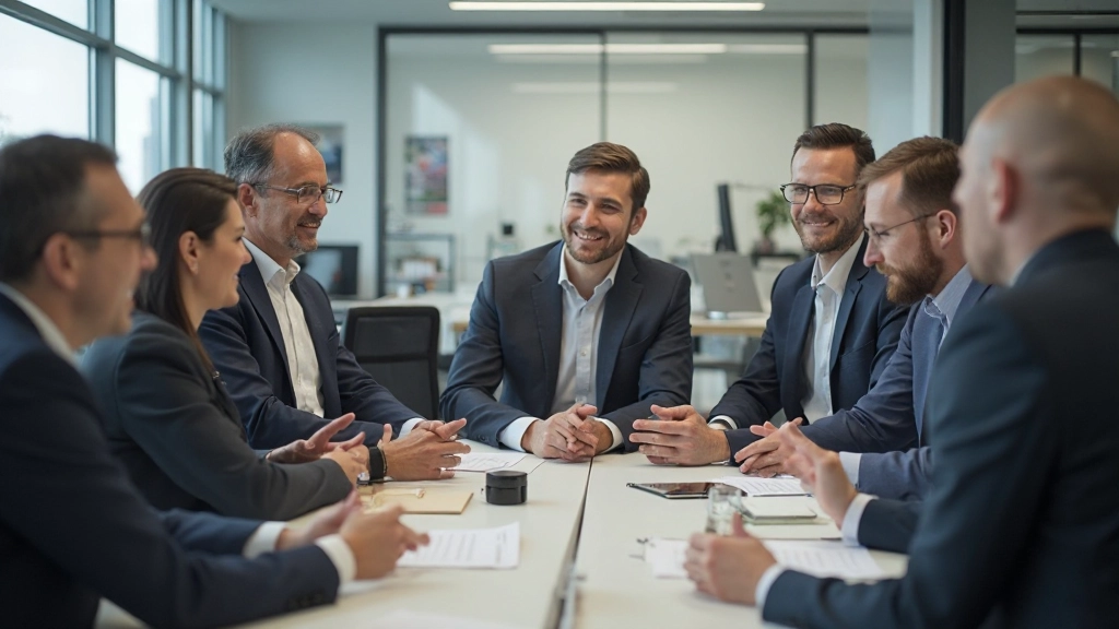 Команда проводит встречу мотивации с положительной энергией и взаимодействием