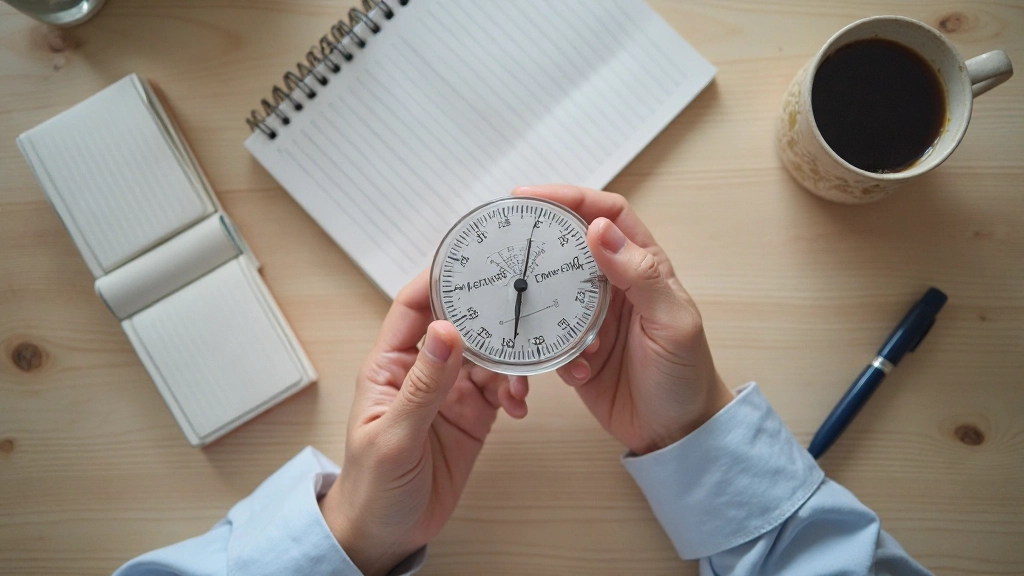 Цифровой таймер помидора с красными помидорами на рабочем столе, структурированное время работы, концентрация